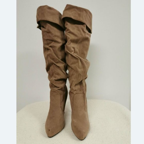 (Over) Knee No Zipper Suede Boots - Picture 2 of 3